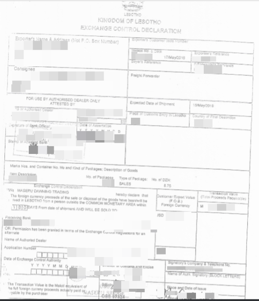 exchange control declaration